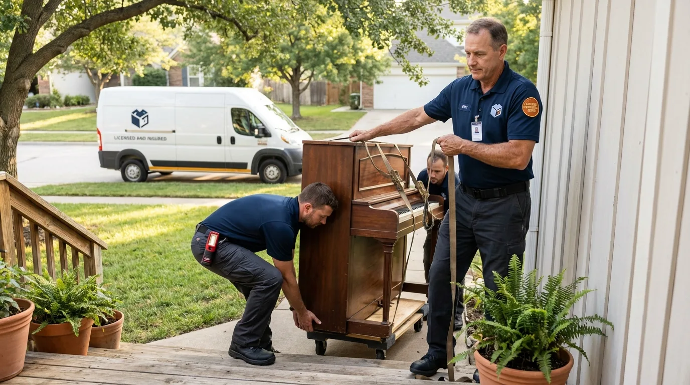 Licensed piano movers securing grand piano in Estill, SC